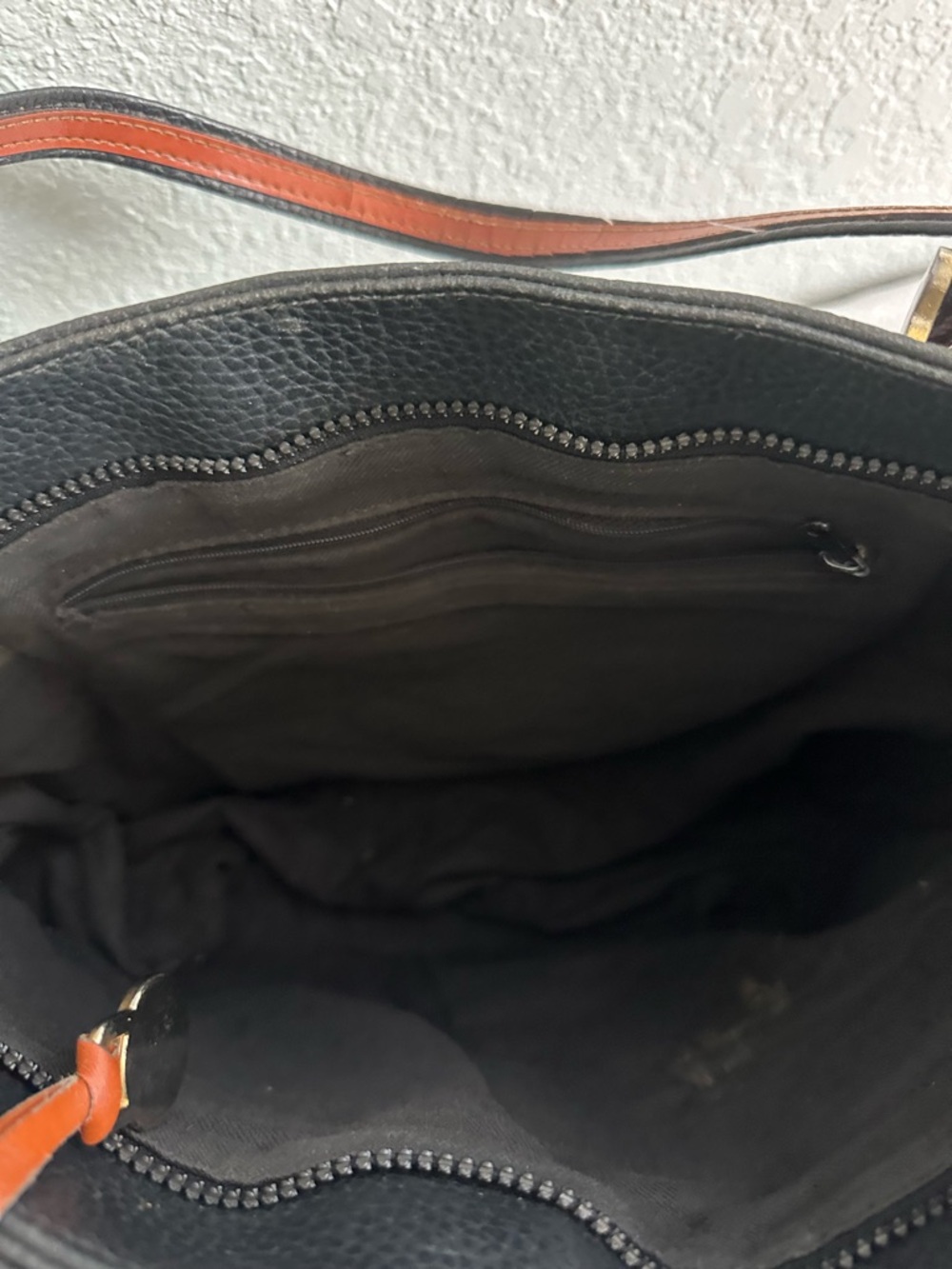 Dooney & Bourke Black Pebbled Leather Tote Bag Brown Trim Shoulder Bag - Picture 5 of 14